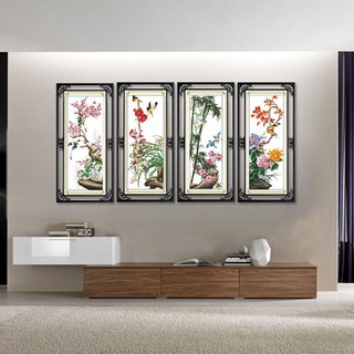 Tranh thêu chữ thập Tứ bình bốn mùa Tứ Liên Họa