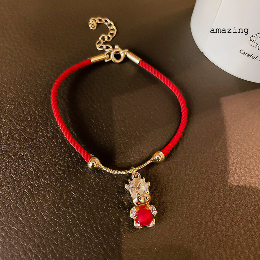 [AM] Braided Bracelet Chinese Zodiac Lucky Symbol Alloy Adjustable Charm Ox Bangle for Spring Festival