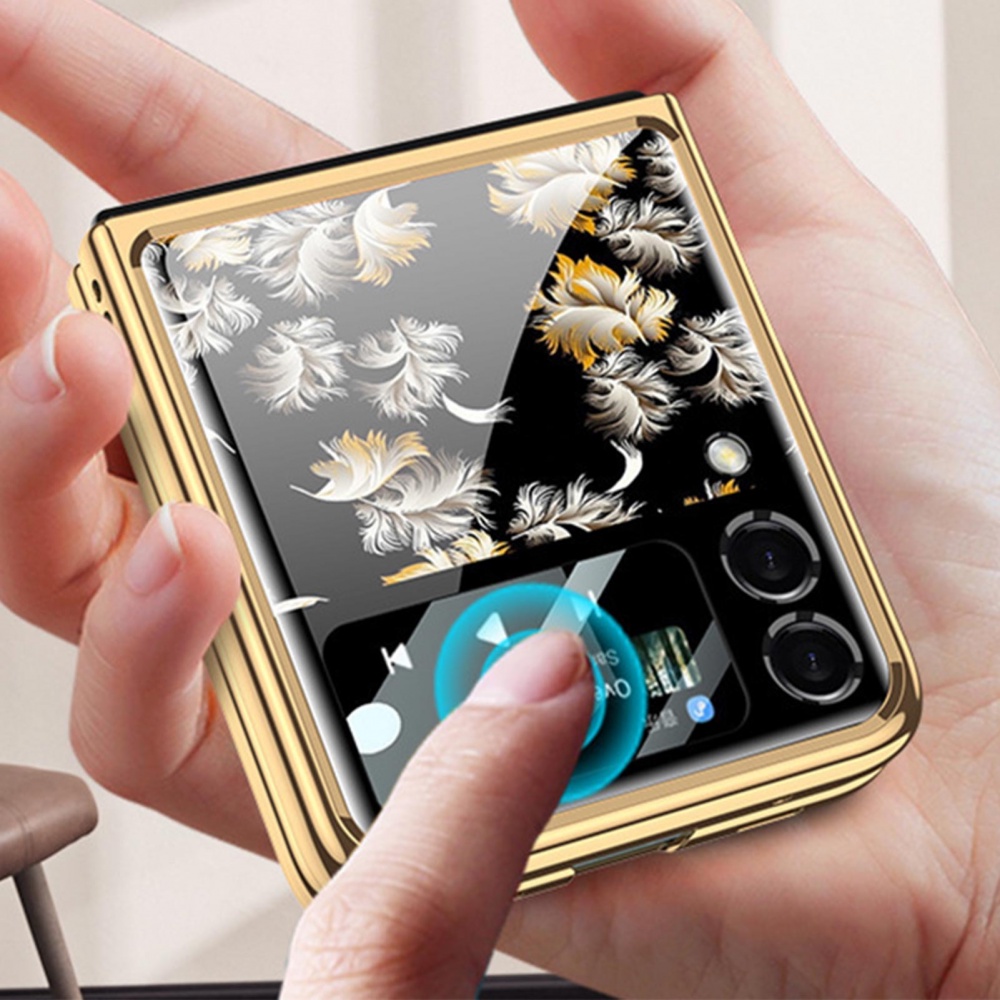 Ốp điện thoại mặt kính cứng chống sốc in hoa cho Samsung Galaxy Z Flip 3