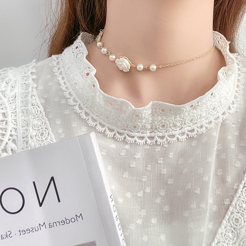 𝑭𝑹𝑬𝑬𝑺𝑯𝑰𝑷  Vòng cổ dây chuyền nữ kiểu dáng thanh lịch hoa hồng trắng phong cách xinh xắn nhẹ nhàng P35