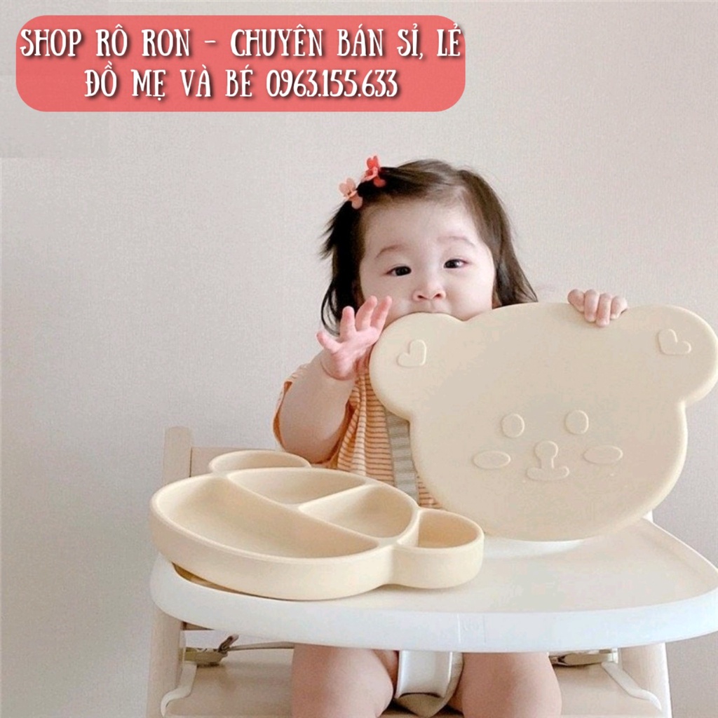 Khay ăn dặm silicon hình gấu kèm nắp MOLLI - Khay silicon 5 ngăn đế chống trượt an toàn cho bé - Shoproron