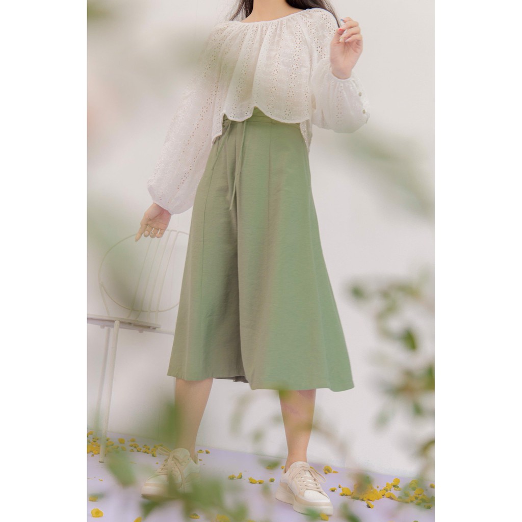 [Mã WABRHI5 giảm 15% đơn 599K] Chân váy dài thắt nơ eo màu xanh lá nhạt | BigBuy360 - bigbuy360.vn