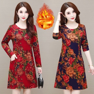 Không có nhung / cộng với nhung mùa đông váy của phụ nữ trung niên của phụ nữ trung niên của phụ nữ trung niên của mẹ vá