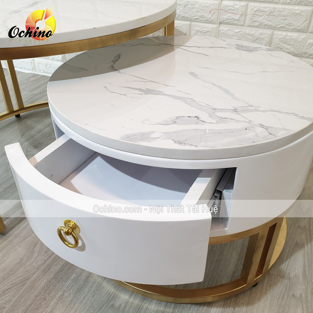 Bàn trà đôi tròn mặt đá Cao cấp có ngăn để đồ thích hợp với sofa, bàn trà phòng khách ( Có SẴn)