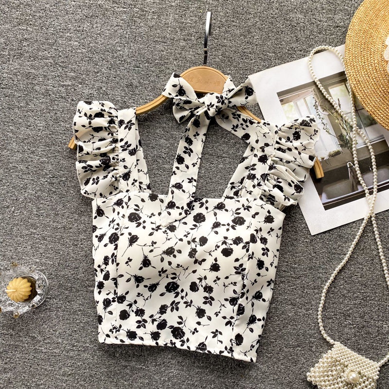 Áo Sơ Mi Ngắn Hai Dây Nhún Bèo Nhỏ Xinh Thời Trang Mùa Hè Cho Bạn Gái