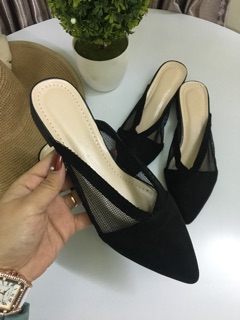 Giày sục nữ mũi nhọn pha lưới gót 3p