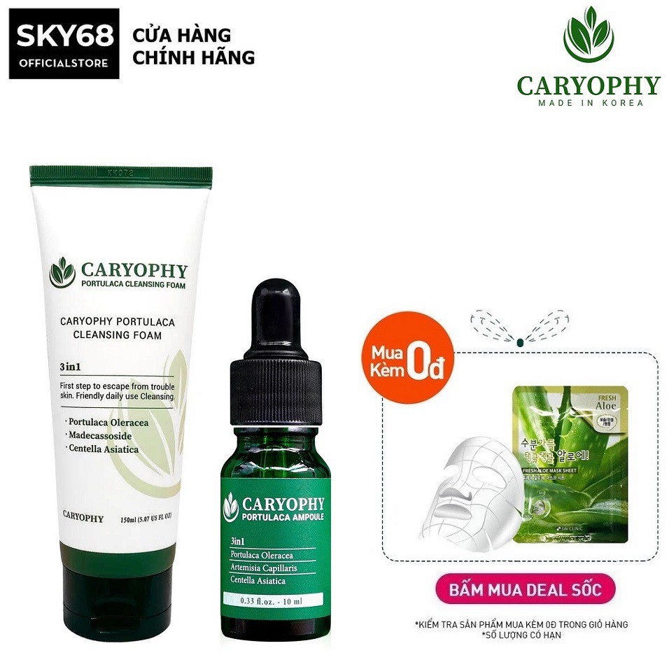 Combo Sữa rửa mặt và Serum giảm mụn thâm từ rau má Caryophy Portulaca | BigBuy360 - bigbuy360.vn