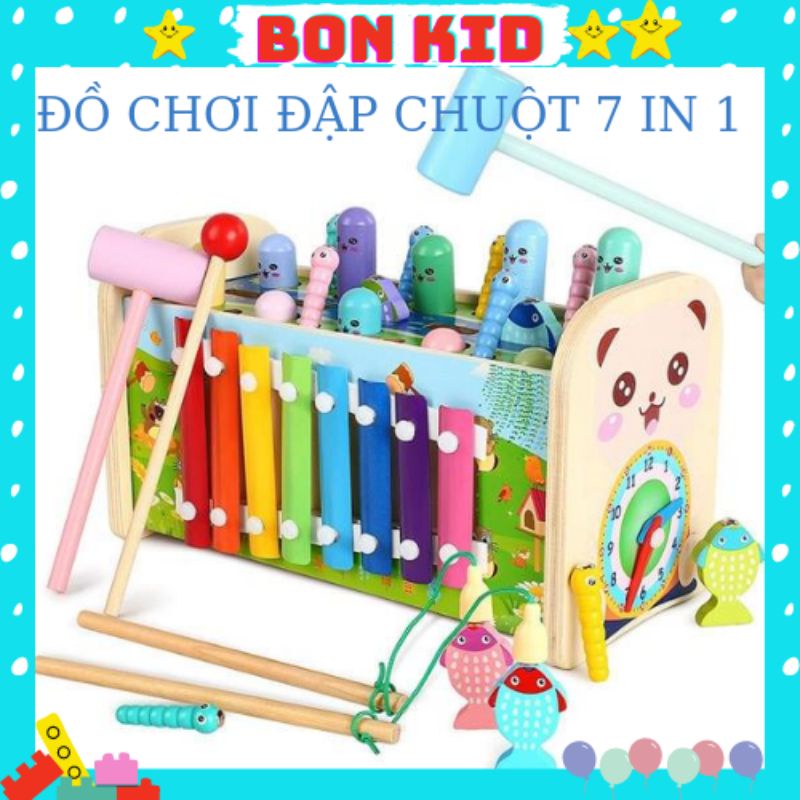 ĐỒ CHƠI GỖ- trò chơi ĐẬP CHUỘT 7 IN 1 BẰNG GỖ- ĐẬP CHUỘT GỖ