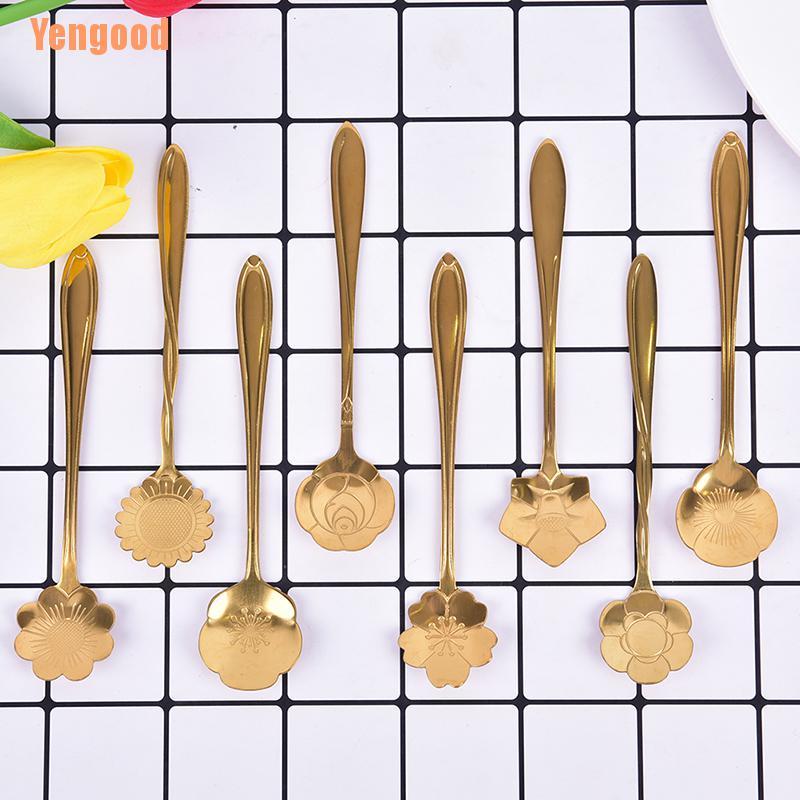 Muỗng uống trà hình bông hoa trang trọng bằng thép không gỉ tiện dụng