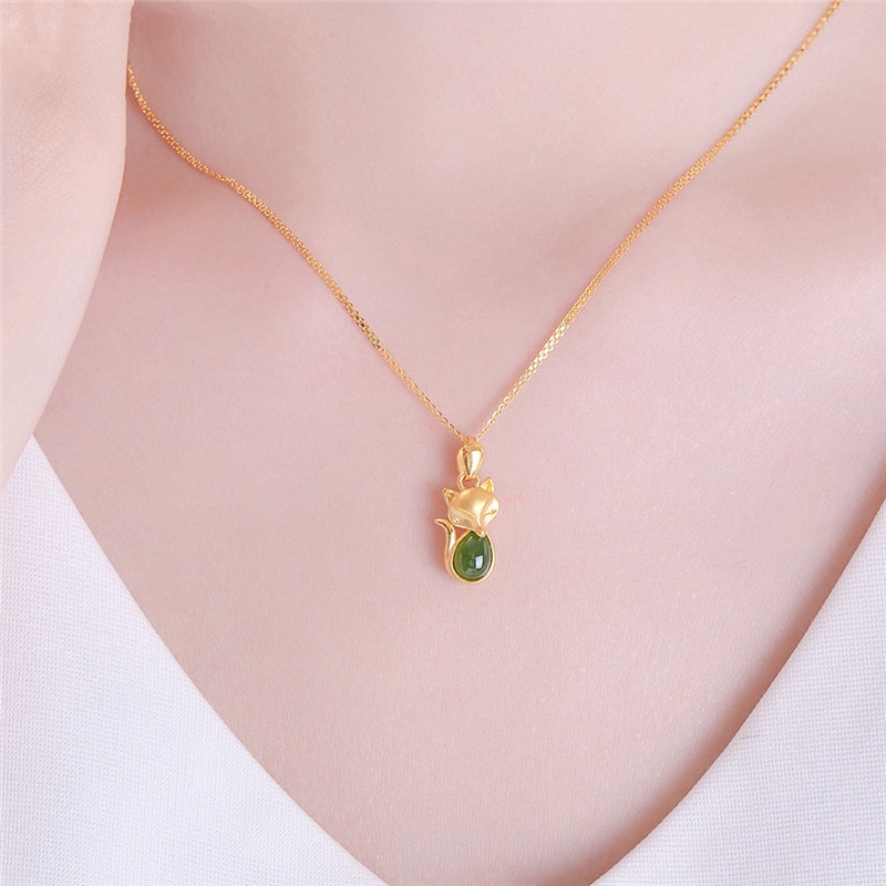 Xanh Chalcedony Mặt Dây Chuyền Nữ Dát Vàng Vòng Cổ Ngọc Bích