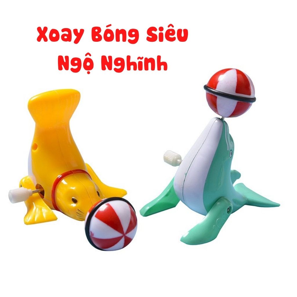 Đồ Chơi Cá Heo Vặn Cót Xoay Bóng 360 Độ - Hải Cẩu Biểu Diễn Xiếc Cho Bé - Shop Bố Mốc
