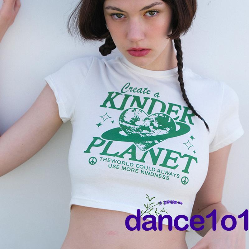 Áo Thun Nữ Ngắn Tay In Chữ dance1o1-Y2k