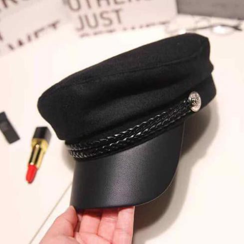[HÀNG XỊN, GIÁ TỐT] Nón Baret Nồi Đen Vành Da Phong Cách Thủy Thủ Hàn Quôc - Mã NV008