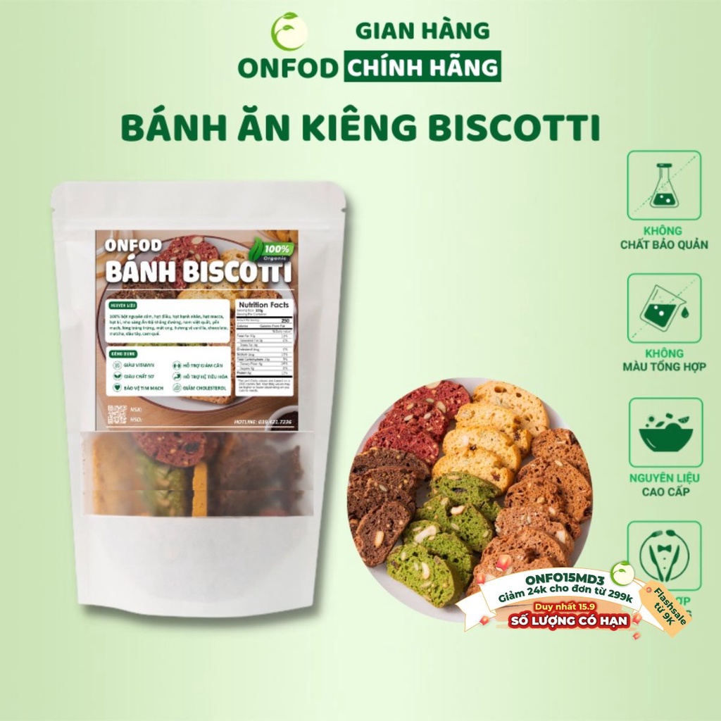 Bánh ăn kiêng biscotti ONFOD mix 5 vị dành cho người tiểu đường, giảm cân healthy eat clean 250g 500g