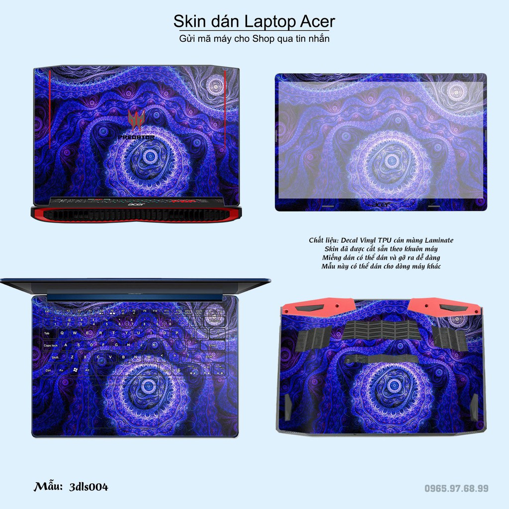 Skin dán Laptop Acer in hình 3D (inbox mã máy cho Shop)