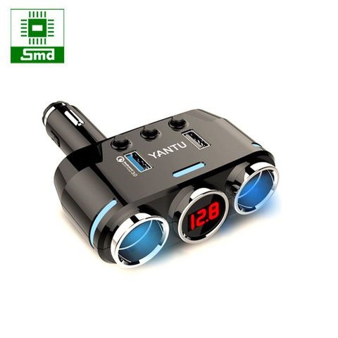 Bộ chia tẩu sạc ô tô 2 đầu ra + 2 cổng USB sạc nhanh QC 3.0 hiển thị điện áp YANTU B39