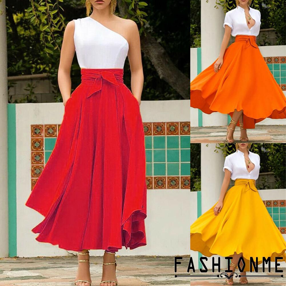 Chân váy maxi lưng cao xếp ly dành cho nữ