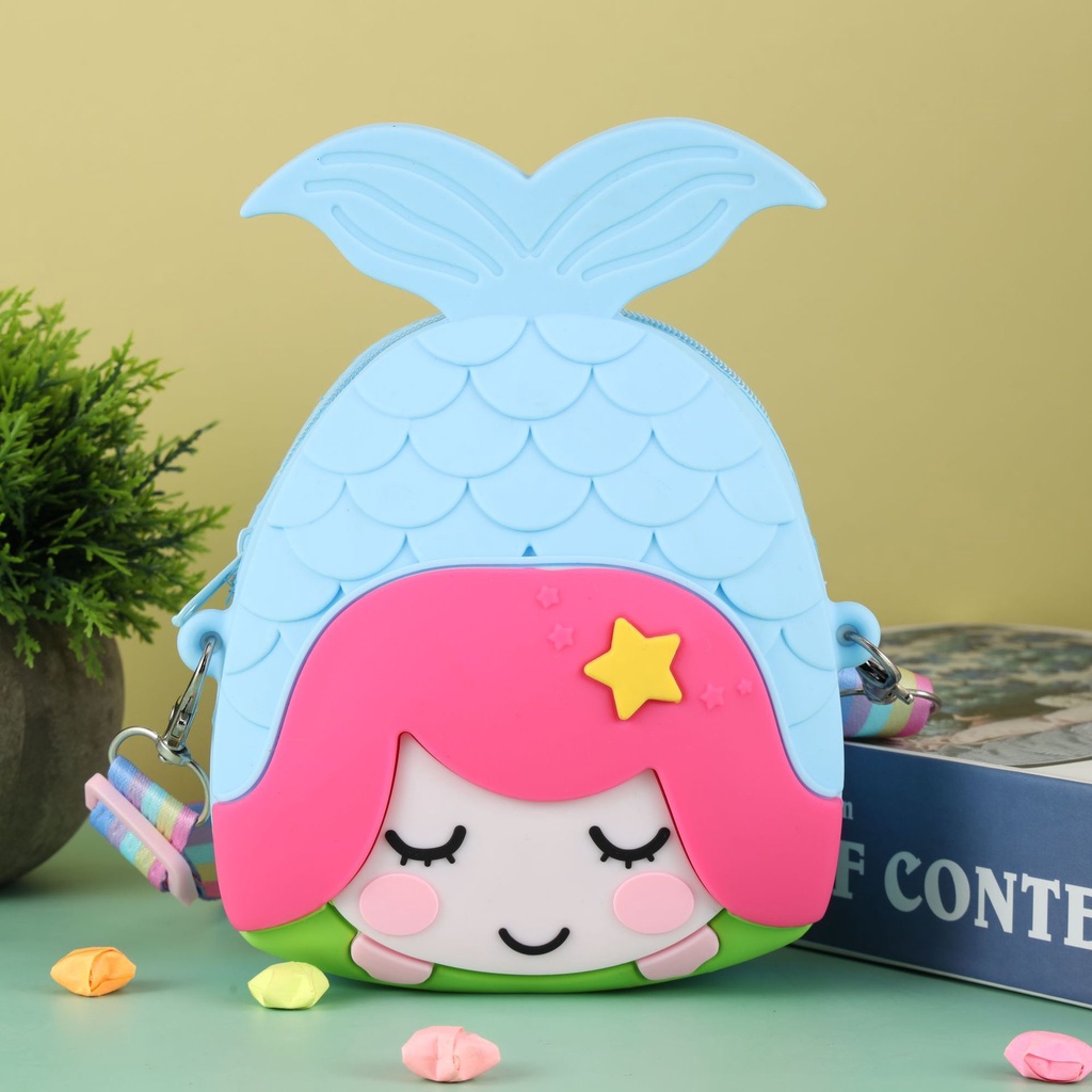 Túi Đeo Chéo Hình Nàng Tiên Cá Hoạt Hình Bằng Silicon Thời Trang Cho Bé Gái