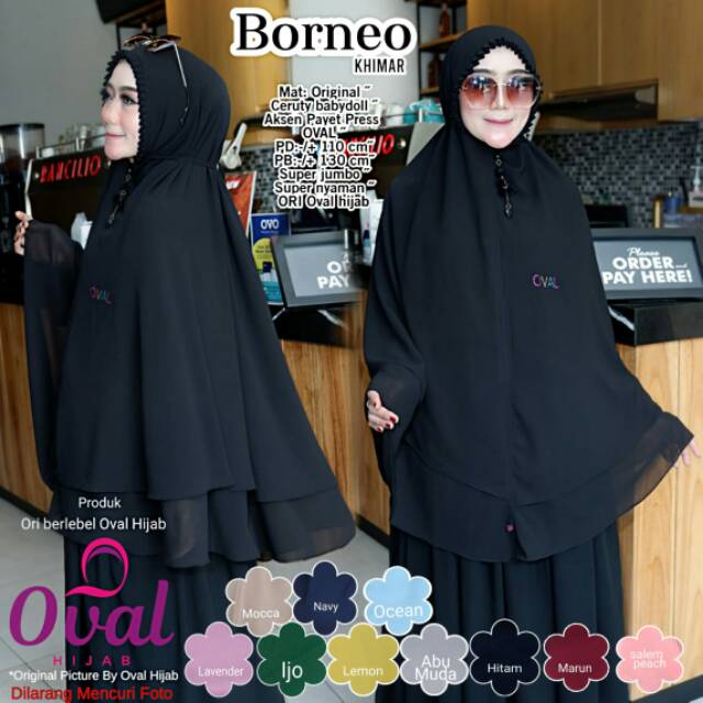 (Hàng Mới Về) Khăn Hijab Trùm Đầu 2 Lớp Hình Oval Thương Hiệu Borneo Khimar