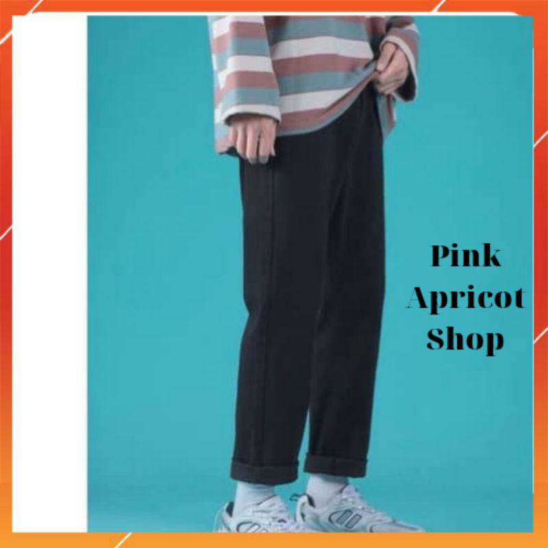 Quần vải jean bò baggy nam nữ quần jean bò baggy đen dáng unisex Pink Apricot Shop | BigBuy360 - bigbuy360.vn