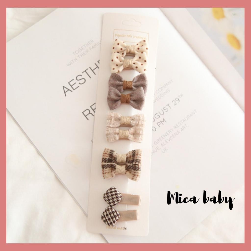 Set 10 kẹp tóc bọc vải họa tiết dễ thương cho bé gái KT26 Mica Baby