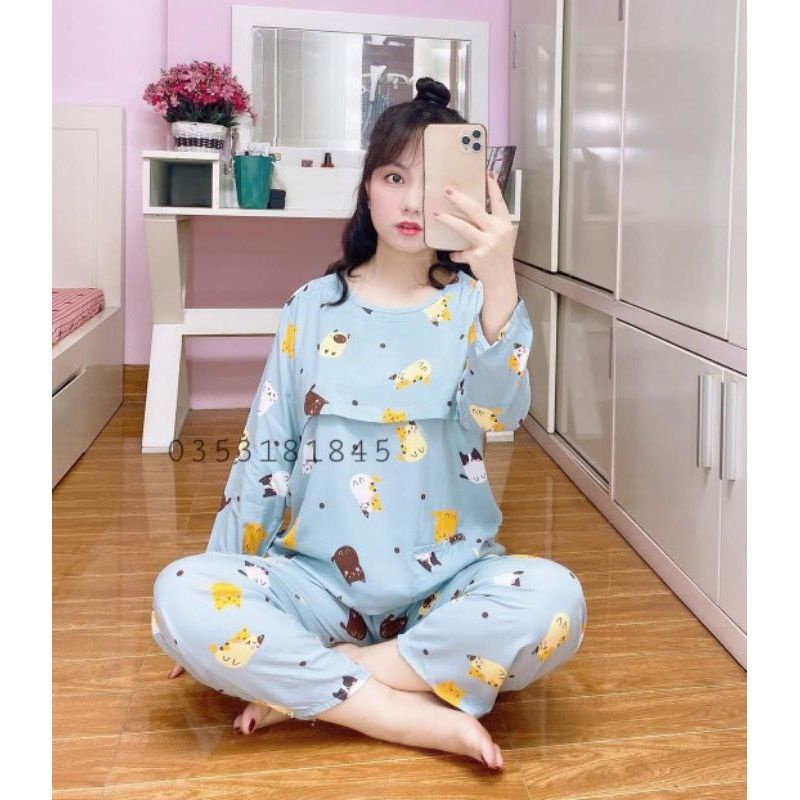 ( Chọn Màu ) Bộ Lạnh Lụa Sau Sinh Mở Nắp Ngang Cho Bé Bú 46-65kg