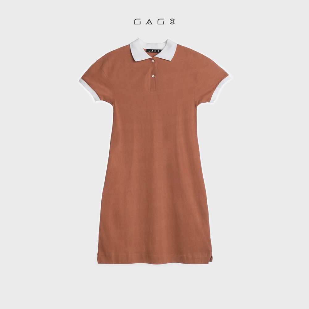 Đầm nữ polo dáng suông thời trang GAGO Contrast collar polo dress màu cam nhạt GG3506