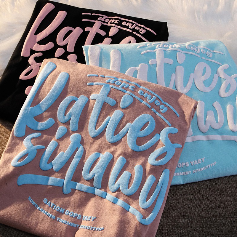 NRVP Áo thun mùa hè tay ngắn oversize in họa tiết phong cách Hàn Quốc cho nữ