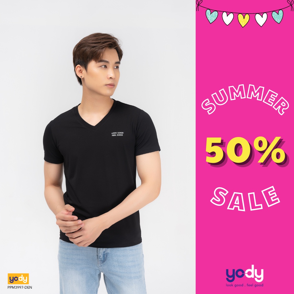 Áo phông nam Yody cổ tim chất liệu thun cotton mềm mịn, tham hút mồ hôi tốt PPM3997