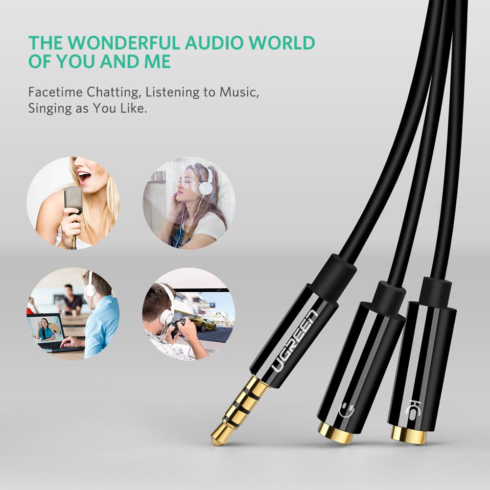 Cáp Chia 1 cổng Audio 3.5mm ra Tai nghe & Mic riêng biệt Cao Cấp UGREEN