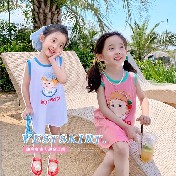 Đầm Sát Nách In Họa Tiết Hoạt Hình Đáng Yêu Thời Trang Hè 2023 Cho Bé Gái