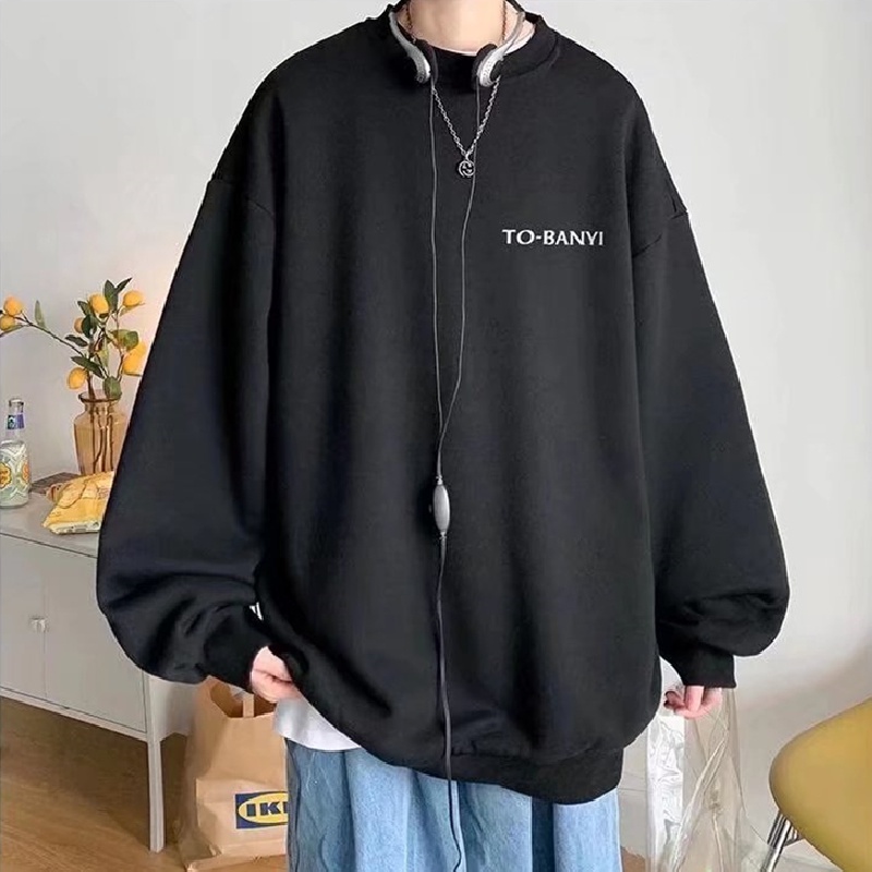 Áo sweater tay dài cổ tròn ngoại cỡ dáng rộng in chữ thoải mái thời trang mùa đông Hàn Quốc giản dị cho nam