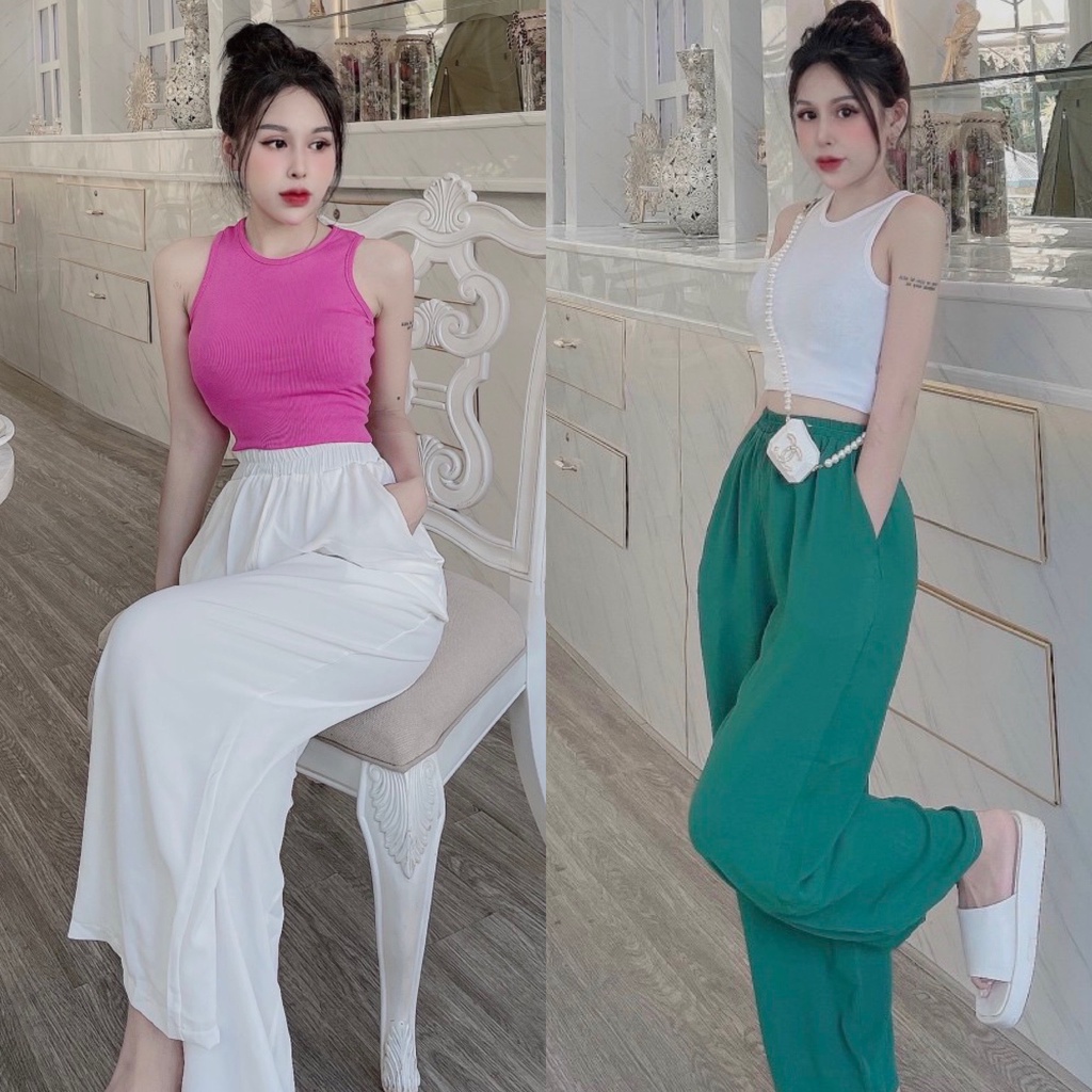 Đồ bộ mặc nhà, đồ ngủ nữ, quần lụa mango phối áo ba lỗ thun gân, quần có túi