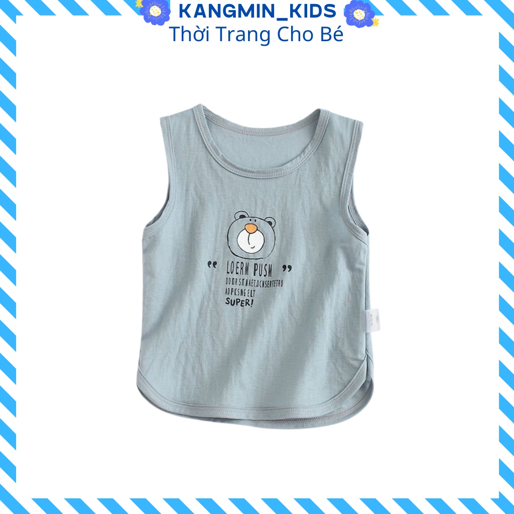 áo sát nách ba lỗ bé trai bé gái KANGMIN KIDS, đồ bé trai in Hình Gấu cực đẹp QATE01, quần áo bé trai từ 6-28kg