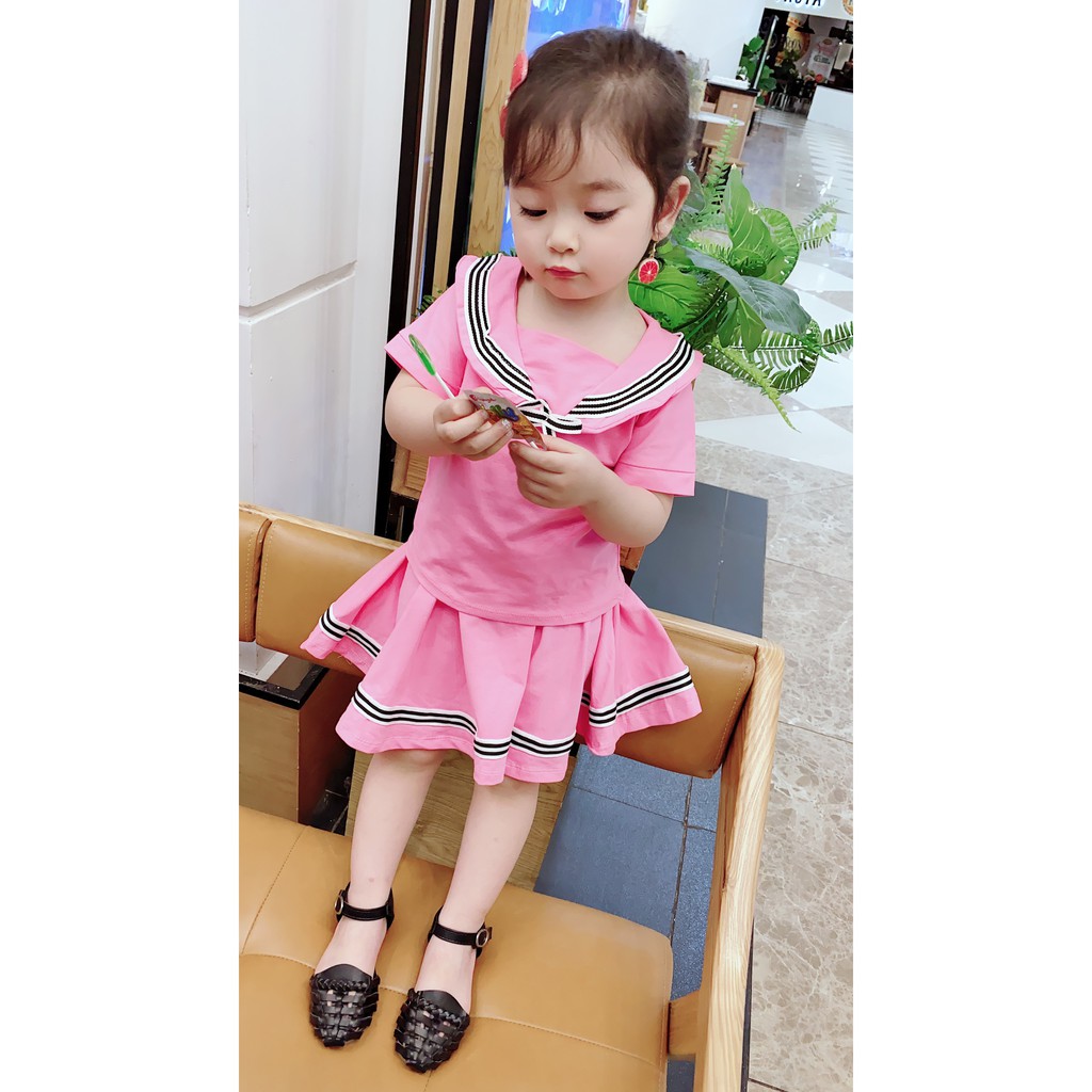 Set váy + áo viền cổ đáng yêu, ngộ nghĩnh cho bé gái - svvn