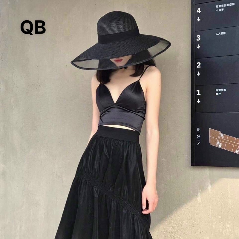 Mũ cói rộng vành lưới viền Poly MA.I.S.ON đóng gói hộp to không bị hỏng form đi biển dạo phố