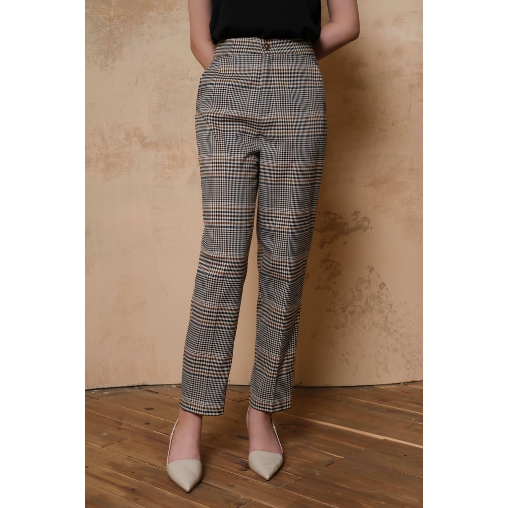 Maiimer - Quần baggy kẻ nâu Donna