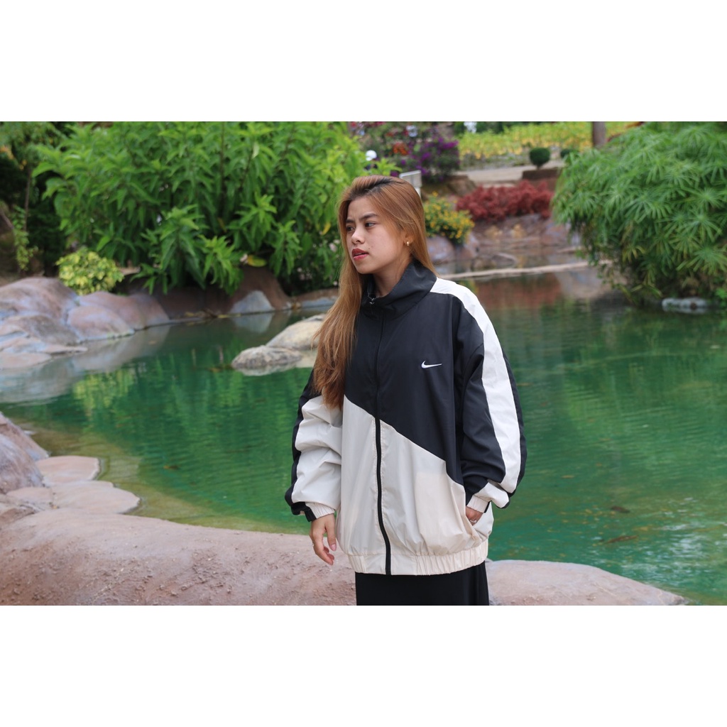 Áo Khoác Jacket Nike Màu Tan Swoosh Vintage Logo Thêu Nam Nữ Vải Dù 2 Lớp Cao Cấp LBsar