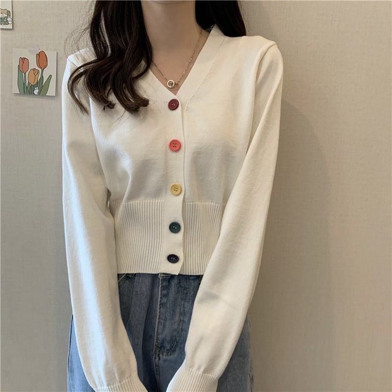 Áo Sweater Dệt Kim Tay Dài Cổ Chữ v Cài Nút Nhiều Màu Sắc Thời Trang Mùa Thu Cho Nữ