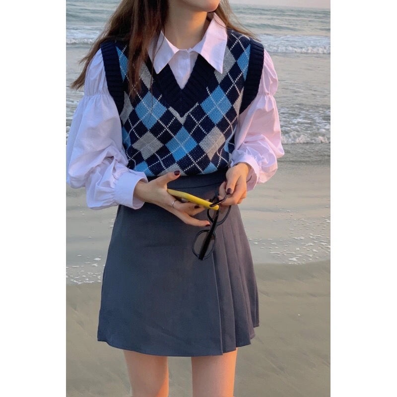 Thời Trang Áo Vest Cổ Chữ V Dáng Ngắn Kẻ Sọc Kiểu Retro Cá Tính Cho Nữ