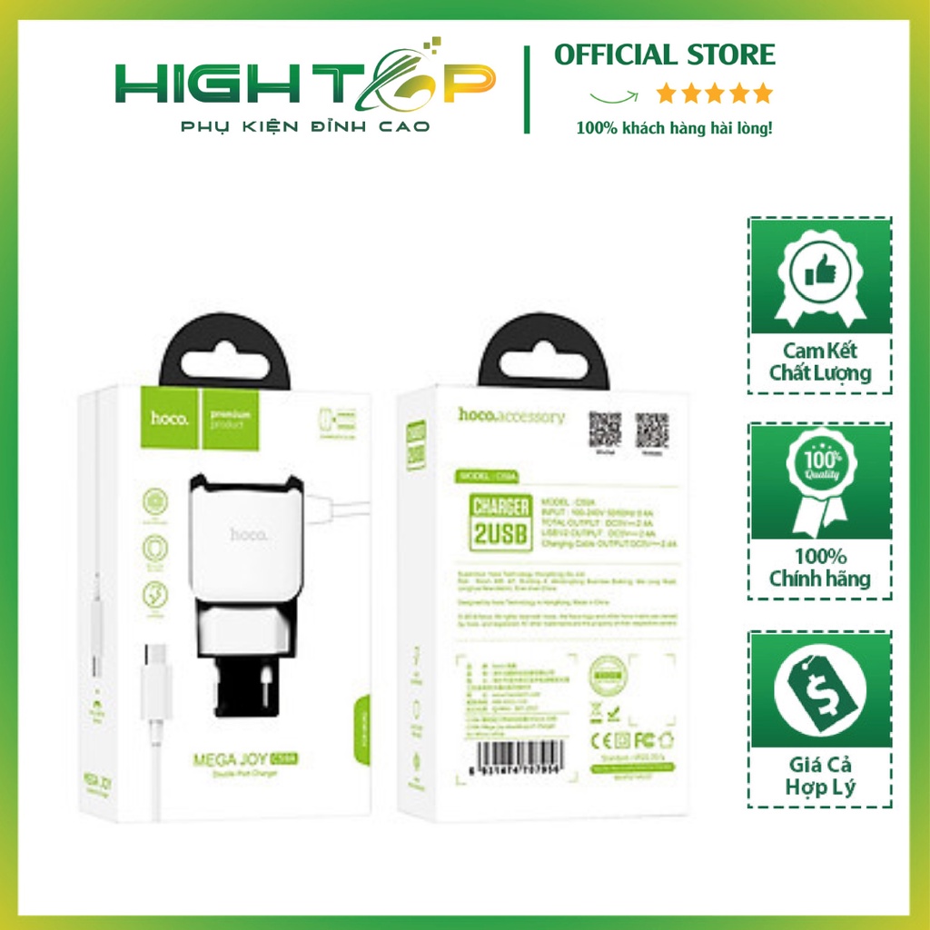 Bộ Củ Sạc Liền Dây Hoco 2 Cổng Usb C59A Micro - Hàng Chính Hãng