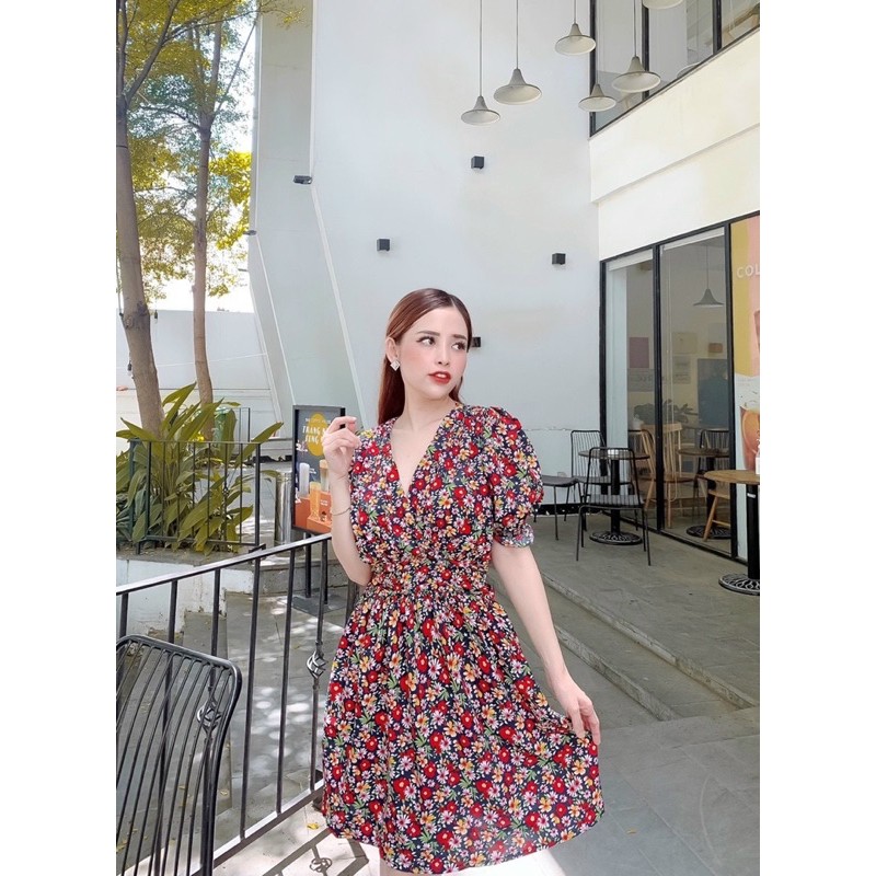 Váy Nữ 💖FREESHIP💖 Đầm Tay Ngắn Cổ Tim Họa Tiết Hoa Cúc Thời Trang | BigBuy360 - bigbuy360.vn