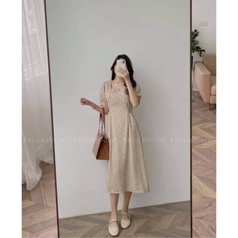 Váy hoa nhí cổ vuông trơn cộc tay 3 màu mới về (hình thật/sẵn) | BigBuy360 - bigbuy360.vn