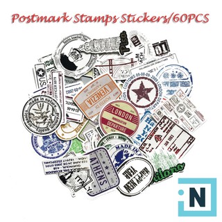 [ iNote ] Set 60 Sticker Dán PVC Postmark Stamps Siêu Dễ Thương