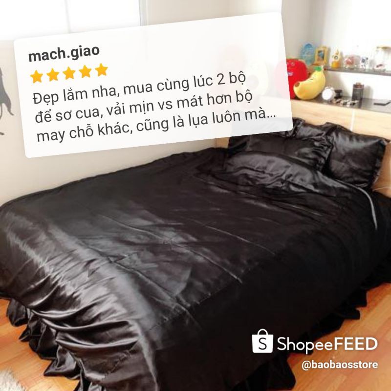 Bộ chăn ga và vỏ gối phi lụa mát mịn Baobaosstore (5 món, hơn 30 màu), drap phi lụa m4 m6 m8 dành cho nệm thấp dưới 17cm | BigBuy360 - bigbuy360.vn