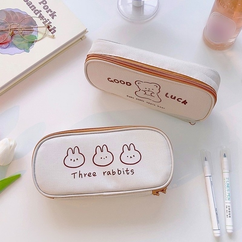 1 Túi Đựng Bút Bằng Vải Oxford Sức Chứa Lớn In Hình Gấu Hoạt Hình Đơn Giản Dễ Thương Dành Cho Học Sinh