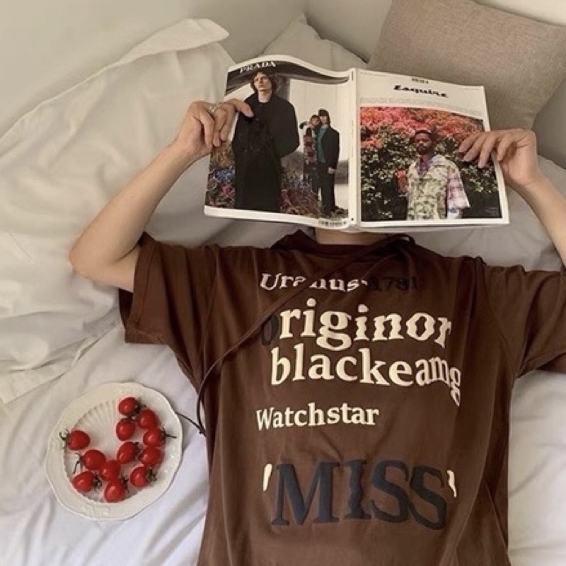 Áo Thun Tay Lỡ Unisex MISS 1781 màu NÂU  /Nam nữ unisex/ Áo phông cổ tròn form rộng
