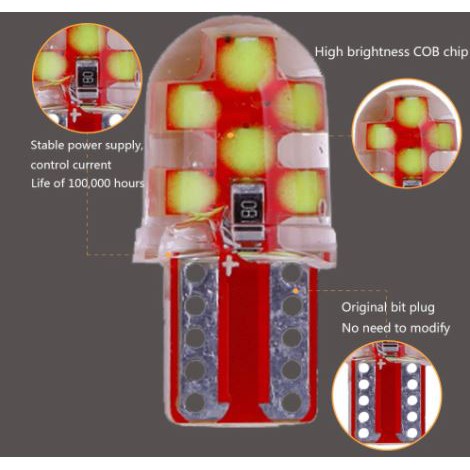 (T10-12smd-ceramic-silicone) 1 bóng đèn T10 LED xi nhan demi xe máy ô tô