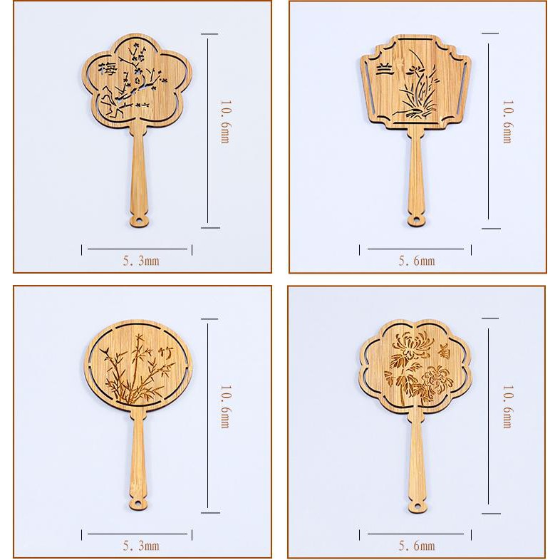 Bookmark Quạt tròn gỗ cổ phong kèm tua rua cổ trang