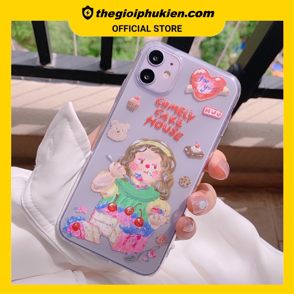 Ốp lưng iphone - Ốp silicon dẻo trong suốt Girl cake dành cho iphone 6 đến 14promax - t66